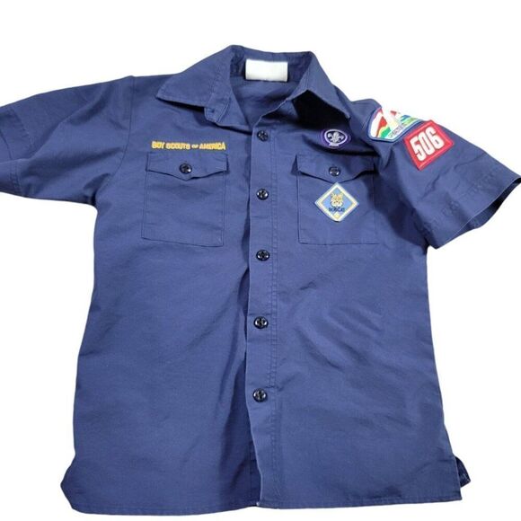 Boy Scouts of America Uniform Shirt Youth Medium Blue Button Up Patches - Picture 1 of 8